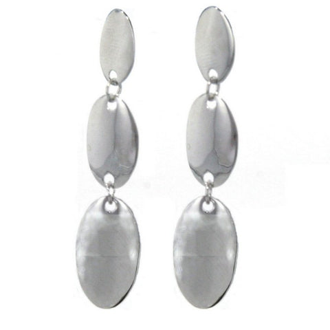 3 Oval Plain Silver Dangle Earrings