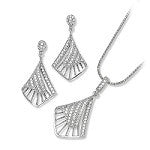 Clear Fan Earring With Lines Pendant And Earring Set