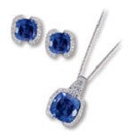 Cushion Cut Dark Blue Colored With Clear Pendant And Earring Set