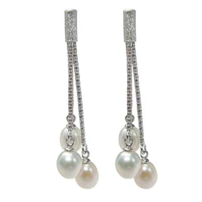 Micro Pave Dangle Freshwater Pearl Earrings