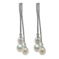 Micro Pave Dangle Freshwater Pearl Earrings