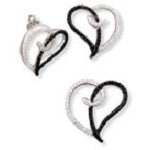 Open Heart Scroll With Aaa Quality Clear And Black Colored Pendant And Earring Set