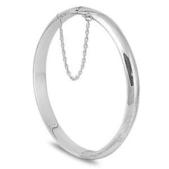 7MM Polished Round Shape Bangle Bracelet With Safety Chain